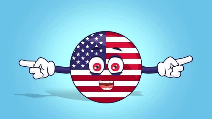 卡通美国图标国旗美国快乐的双面指针与脸动画