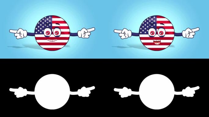 卡通美国图标国旗美国快乐的双面指针与脸动画