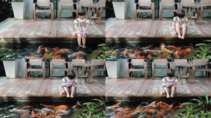 高清多莉: 女孩坐着看着锦鲤