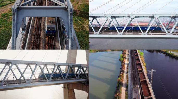 岳阳洞庭湖铁路桥火车穿过航拍视频