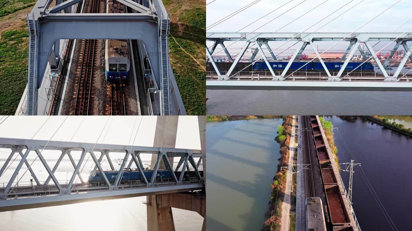 岳阳洞庭湖铁路桥火车穿过航拍视频