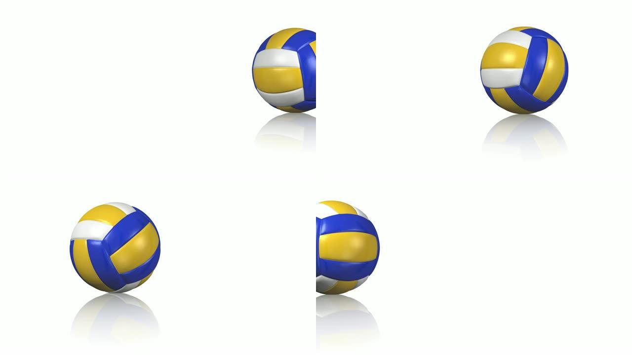 沙滩排球球在白色反光地板上转动