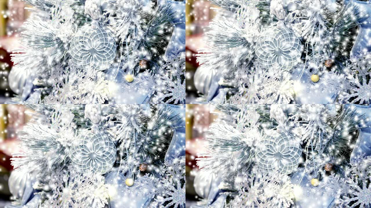 装饰性的冰雪覆盖的圣诞树装饰