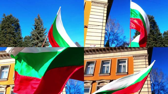 蓝天背景上的Ggiant保加利亚国旗