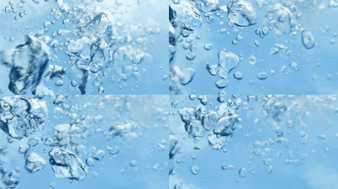 表面冒出气泡的纯蓝色水