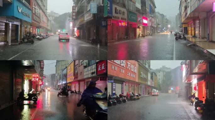 街道下雨意境画面唯美下雨极端天气倾盆大雨