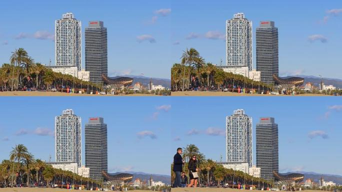 巴塞罗那日间轻型海滩建筑4k西班牙