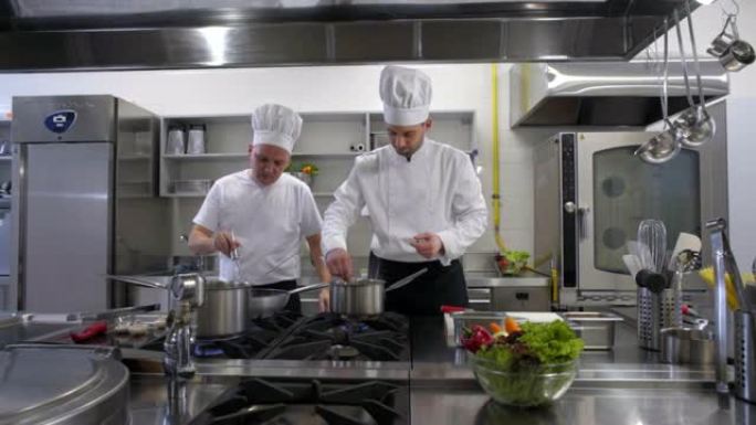 忙碌的厨师和厨房厨师在专业厨房工作