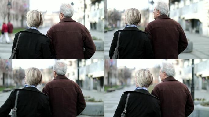 美丽的老年夫妇在一个城市