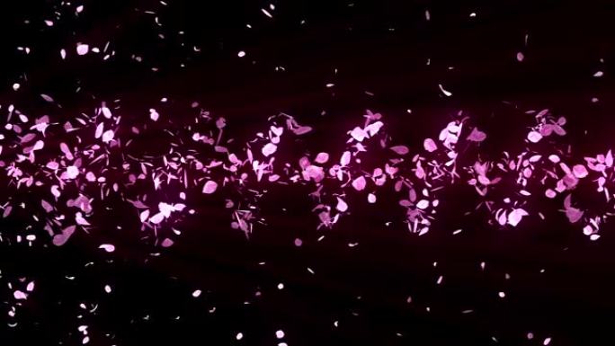 樱花的螺旋闪亮颗粒。樱花图案。日本樱桃舞。粉红色花瓣的漩涡。抽象循环动画。
