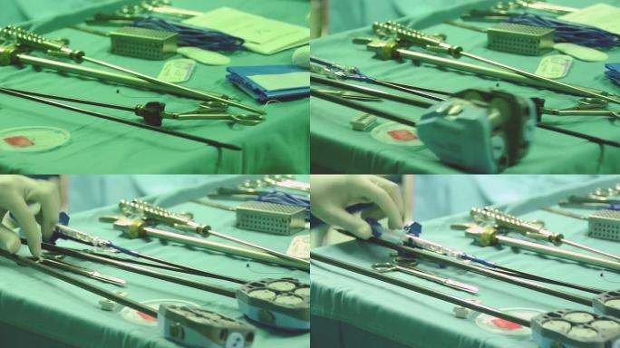 手术台上的手术机器人工具，达芬奇工具