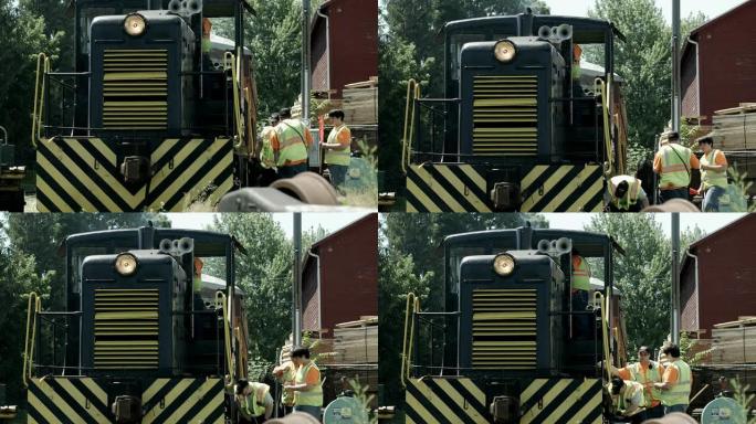铁路工作人员在美国中西部准备柴油机车