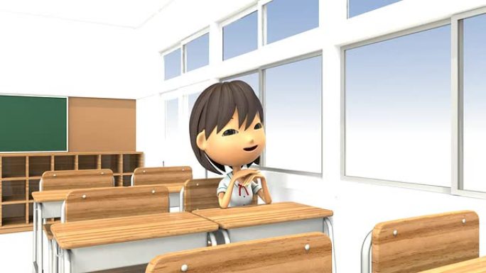 女学生到教室的3D-CG动画似乎很有趣