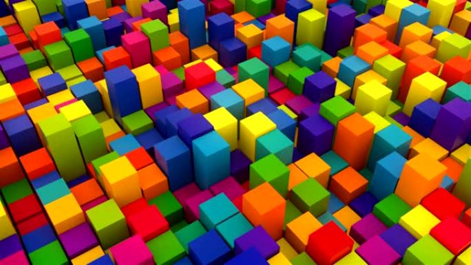 3d渲染背景与许多行明亮的彩色立方体，计算机生成的背景