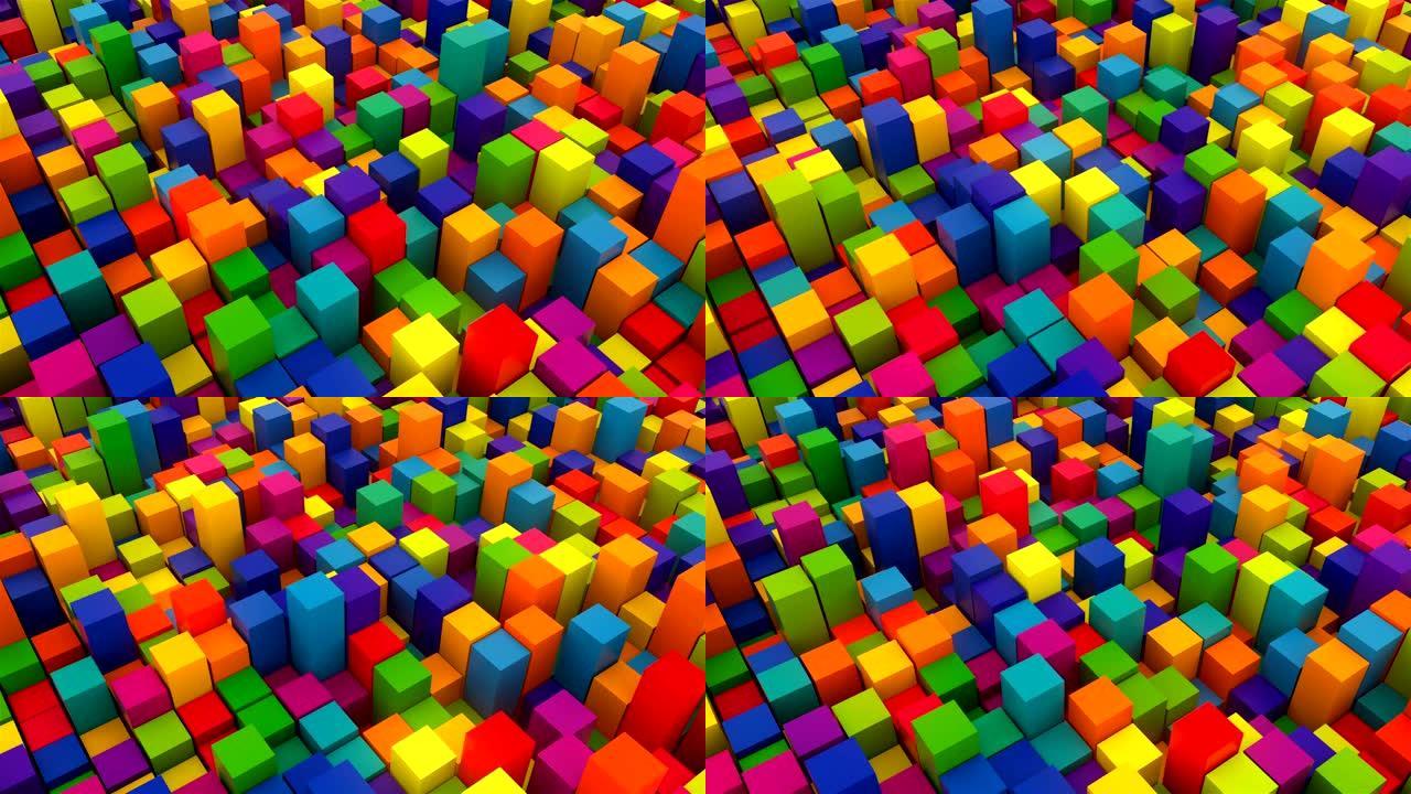 3d渲染背景与许多行明亮的彩色立方体，计算机生成的背景