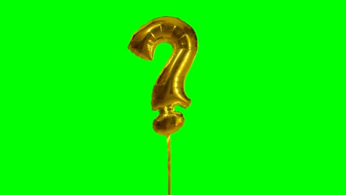 漂浮在绿色屏幕上的字母氦气金气球上的符号问号
