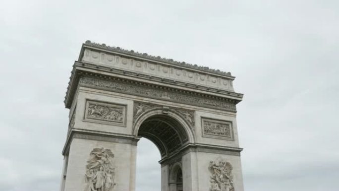 凯旋门法国和巴黎著名标志4K 2160p超高清倾斜镜头-法国凯旋门缓慢倾斜4K 3840X2160倾