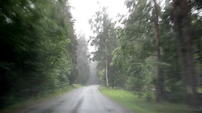雨刮器狂奔，汽车在木质高速公路上行驶