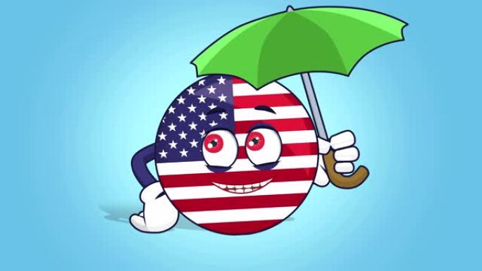 卡通美国图标国旗下的美国伞与脸动画
