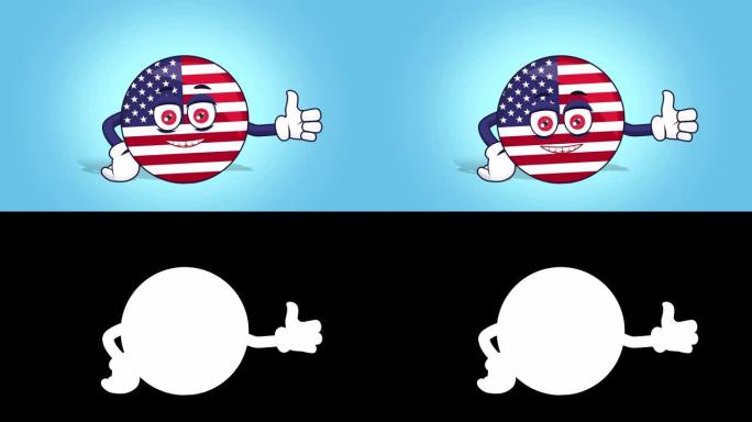 卡通美国图标旗帜美国美国拇指喜欢与阿尔法马特动画的脸