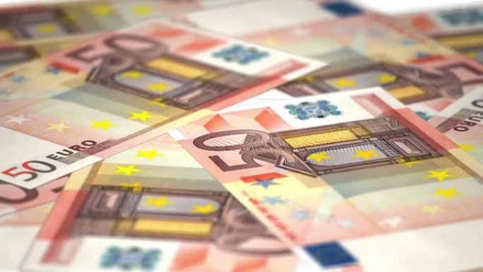 货币50欧元钞票在景深的盘子上循环