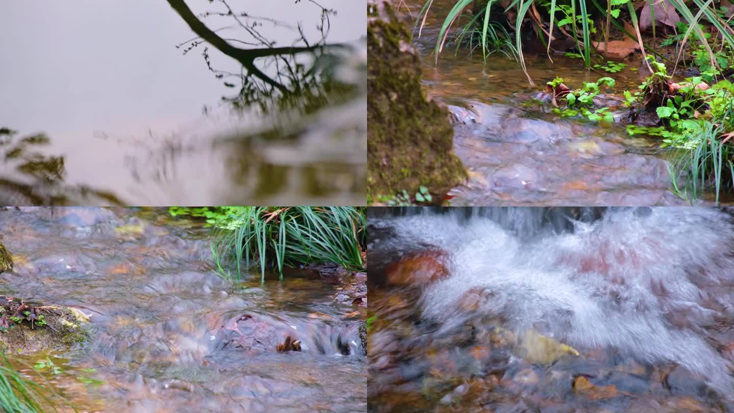 小溪流水倒影特写风景视频素材4