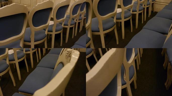 礼堂空位，音乐厅配有巴洛克式椅子