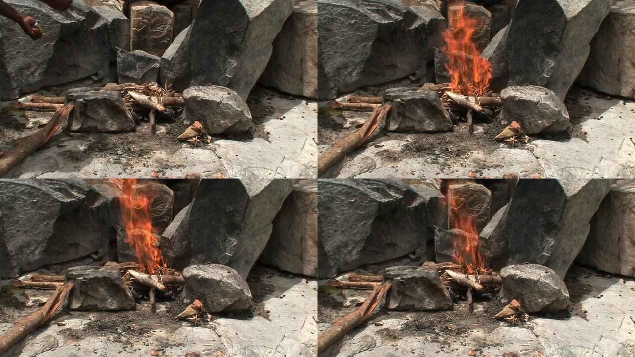 马拉维: 在壁炉中生火