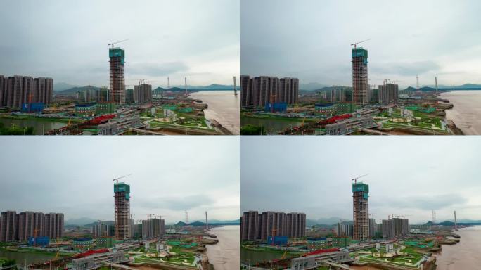 台州市椒江区椒江大桥公园航拍视频素材