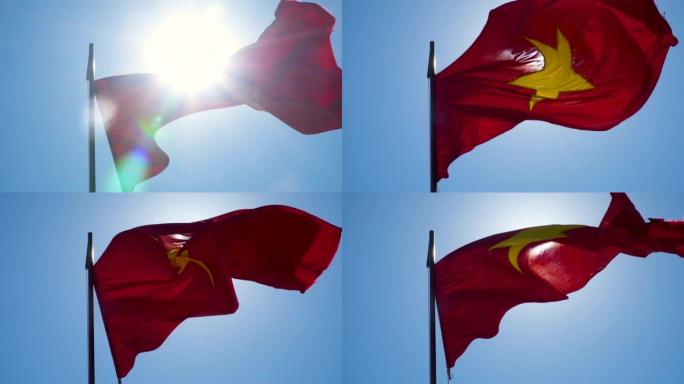 越南国旗在阳光下飘扬。