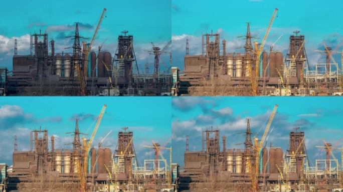 延时4K。吸烟工厂烟囱。大城市环境和空气污染的环境问题
