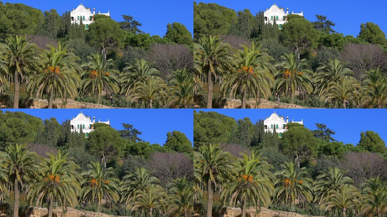 巴塞罗那阳光日盖尔公园私人住宅景观4k西班牙
