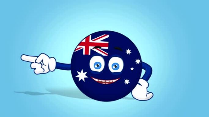 卡通图标旗澳大利亚左指针与阿尔法哑光脸部动画