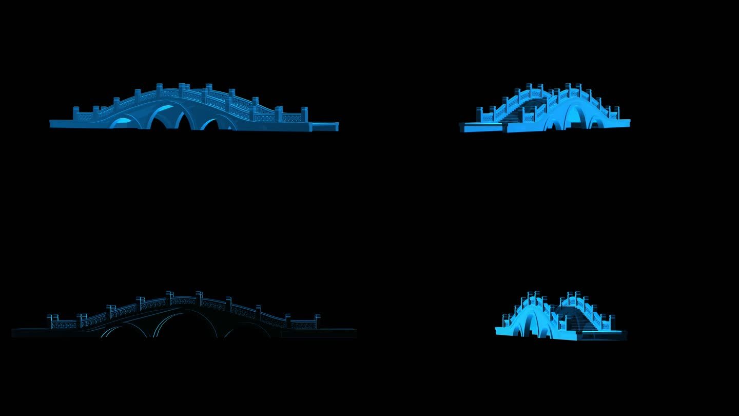 中式桥梁全息蓝色科技通道素材