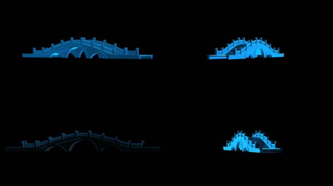 中式桥梁全息蓝色科技通道素材