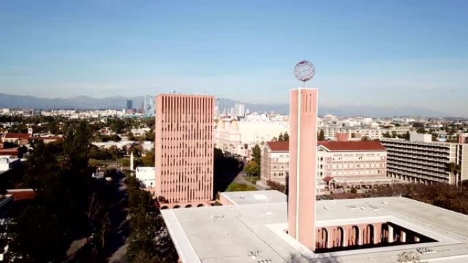 4K无人机拍摄的洛杉矶市区天际线及其周围的房屋和建筑