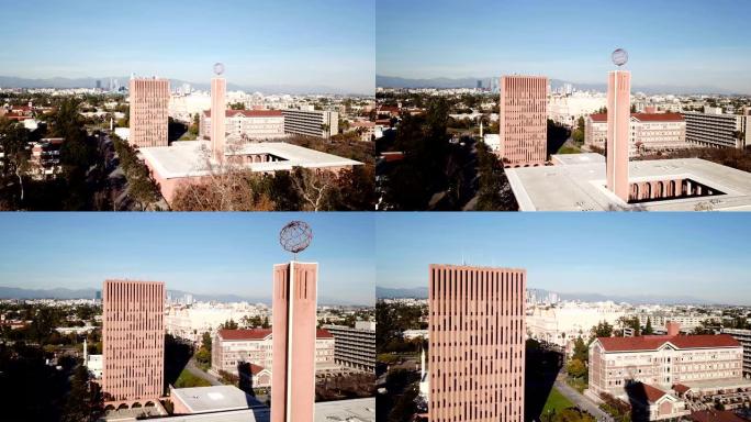 4K无人机拍摄的洛杉矶市区天际线及其周围的房屋和建筑