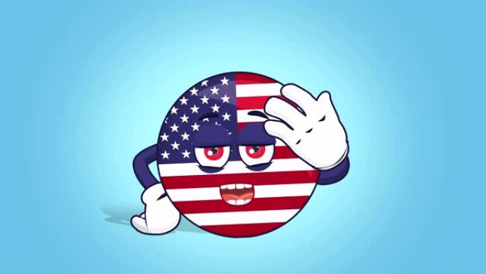 卡通美国图标国旗美国心烦意乱捂脸与脸动画