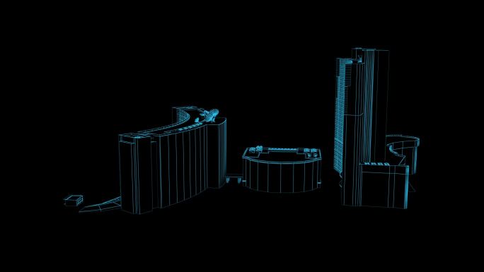 蓝色线框全息科技建筑动画带通道
