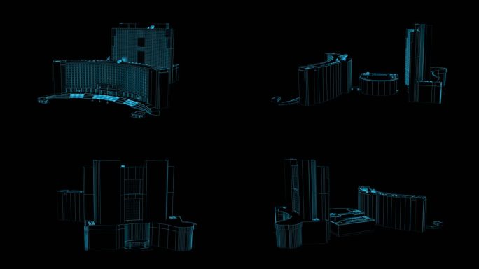 蓝色线框全息科技建筑动画带通道