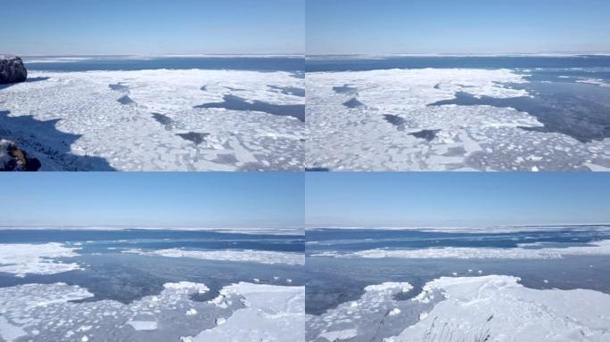 漂流冰和北海道鄂霍次克海。日本。