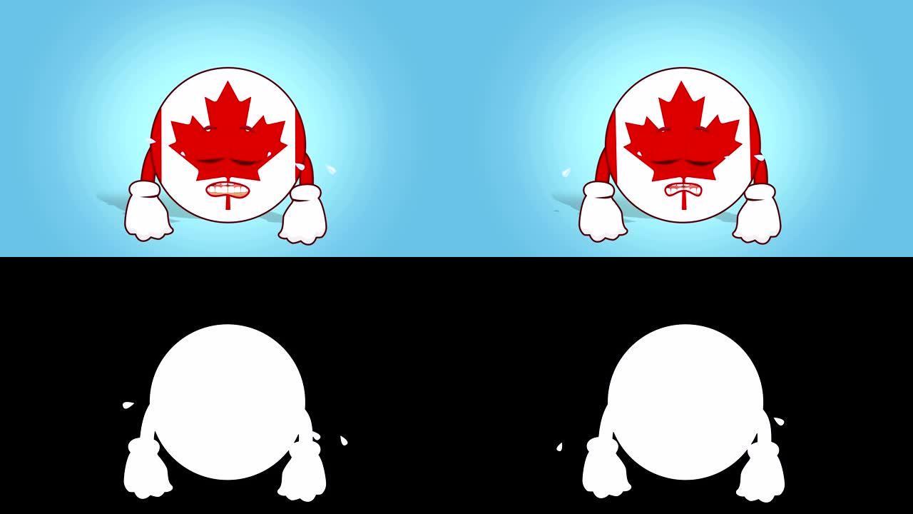 卡通图标旗帜与脸动画哭与阿尔法哑光加拿大