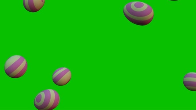 复活节彩蛋落在绿屏上。3d动画