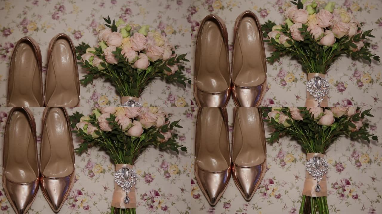 婚礼女鞋和花束
