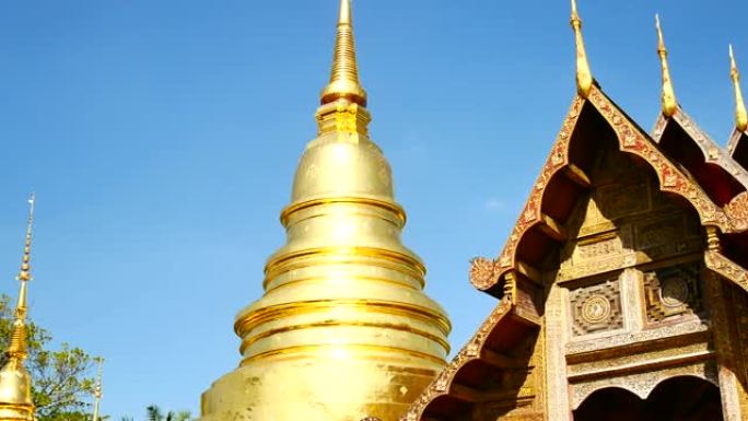 旅游视频Wat Phra Singh地标清迈是一座兰纳风格的寺庙。它是清迈的主要寺庙，是旅游概念游客
