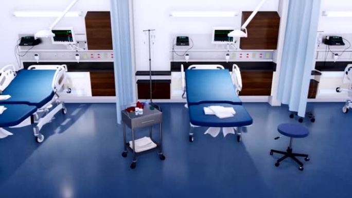 空荡荡的急诊室中的病床和医疗设备
