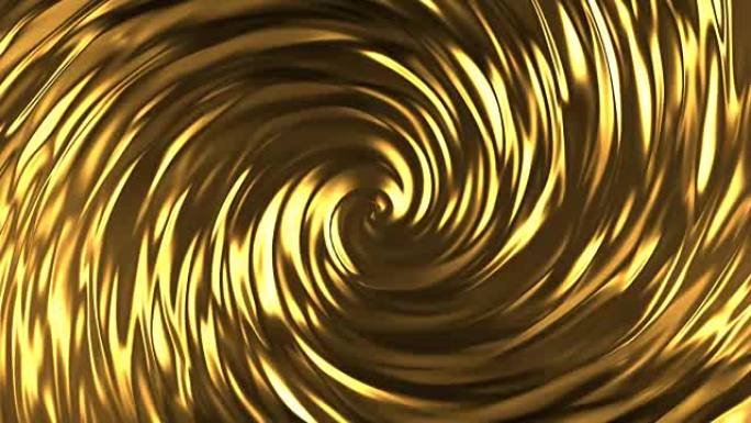 带有动画反射的流动黄金液体动画。金表面的波浪和波纹。