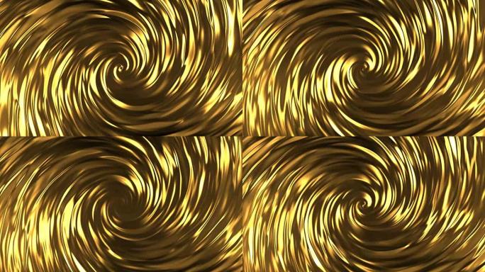 带有动画反射的流动黄金液体动画。金表面的波浪和波纹。