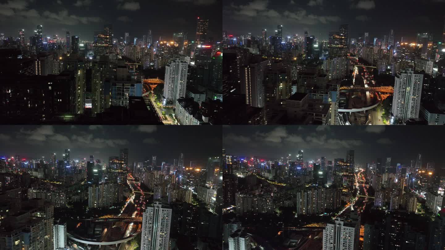 航拍深圳滨海腾讯大厦夜景
