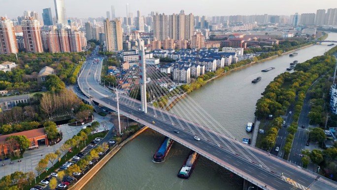 【60帧】无锡航拍蓉湖大桥及京杭运河公园